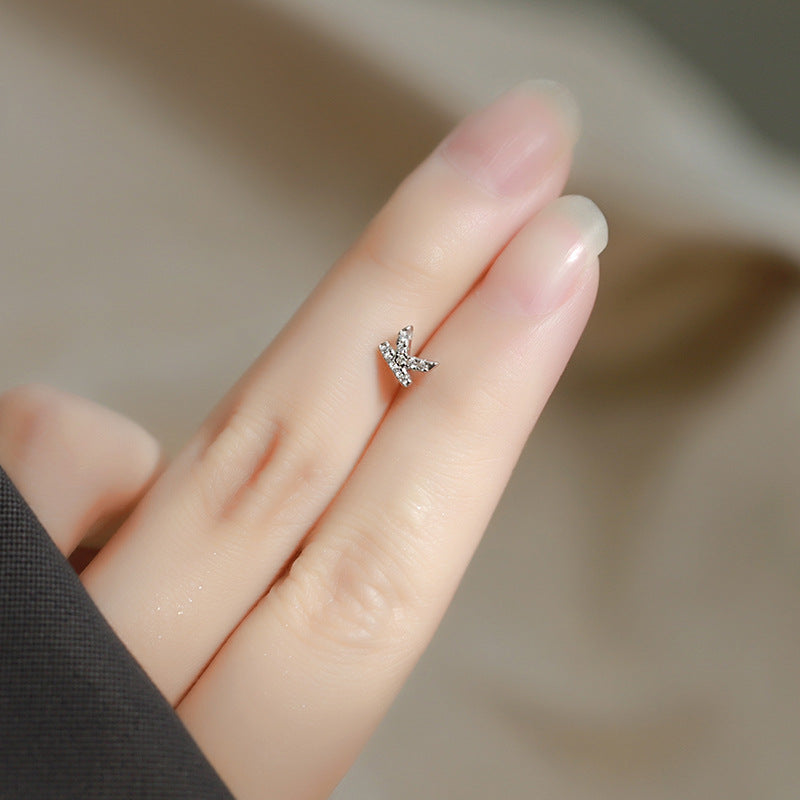 Wholesale Simple Niche Design Mini Full Diamond Earrings for Men and Women Sterling Silver Full Diamond 26 Letter Earrings